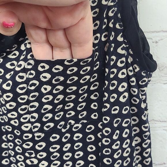 LOFT Ooh La La Twist Trim Tank Black Tan Circle Dots Sleeveless Top Small Tee - Picture 5 of 11